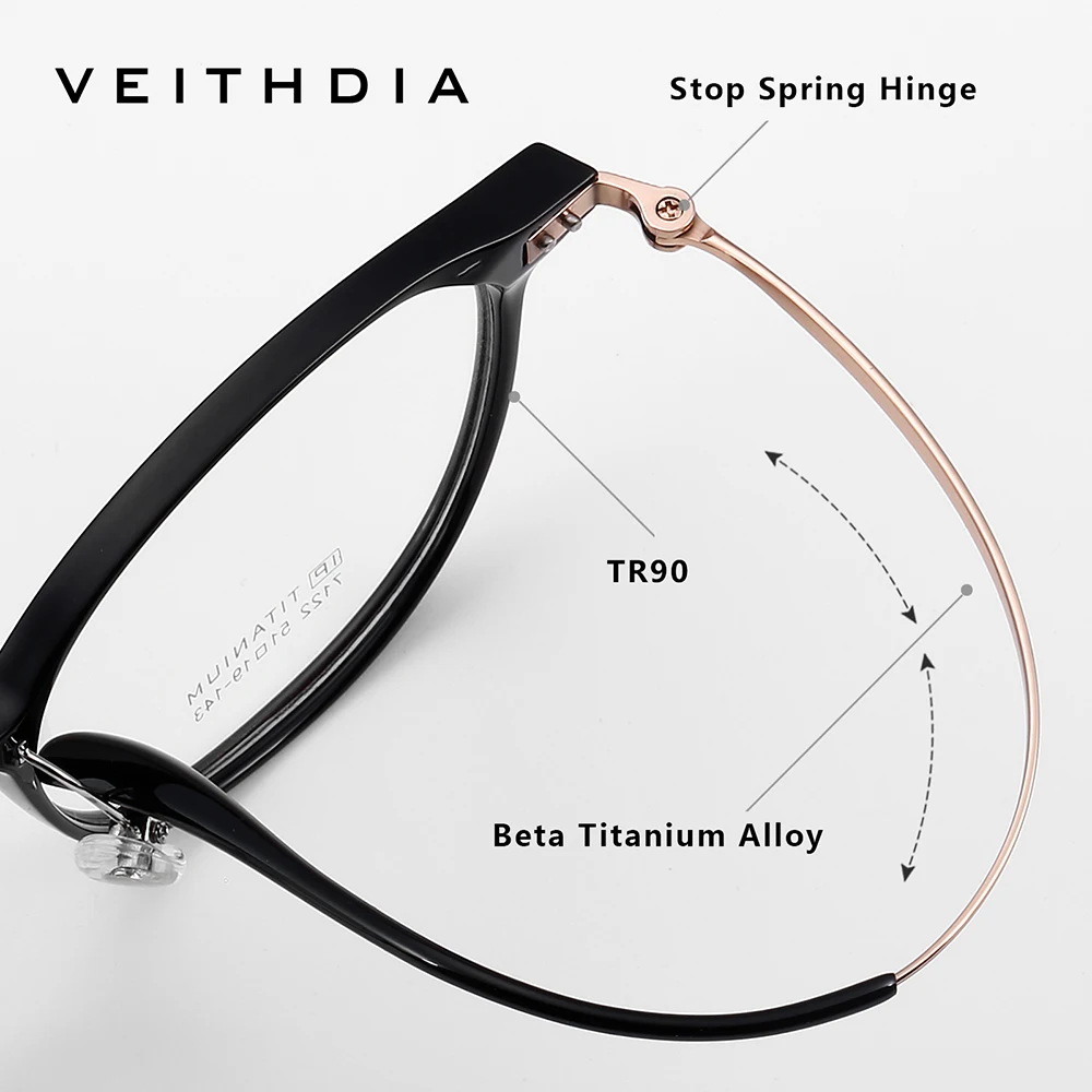 VEITHDIA Titanium Progressive Prescription Glasses Custom Photochromic Myopia Optical Eyewear Fashion Eyeglasses Frame V7122