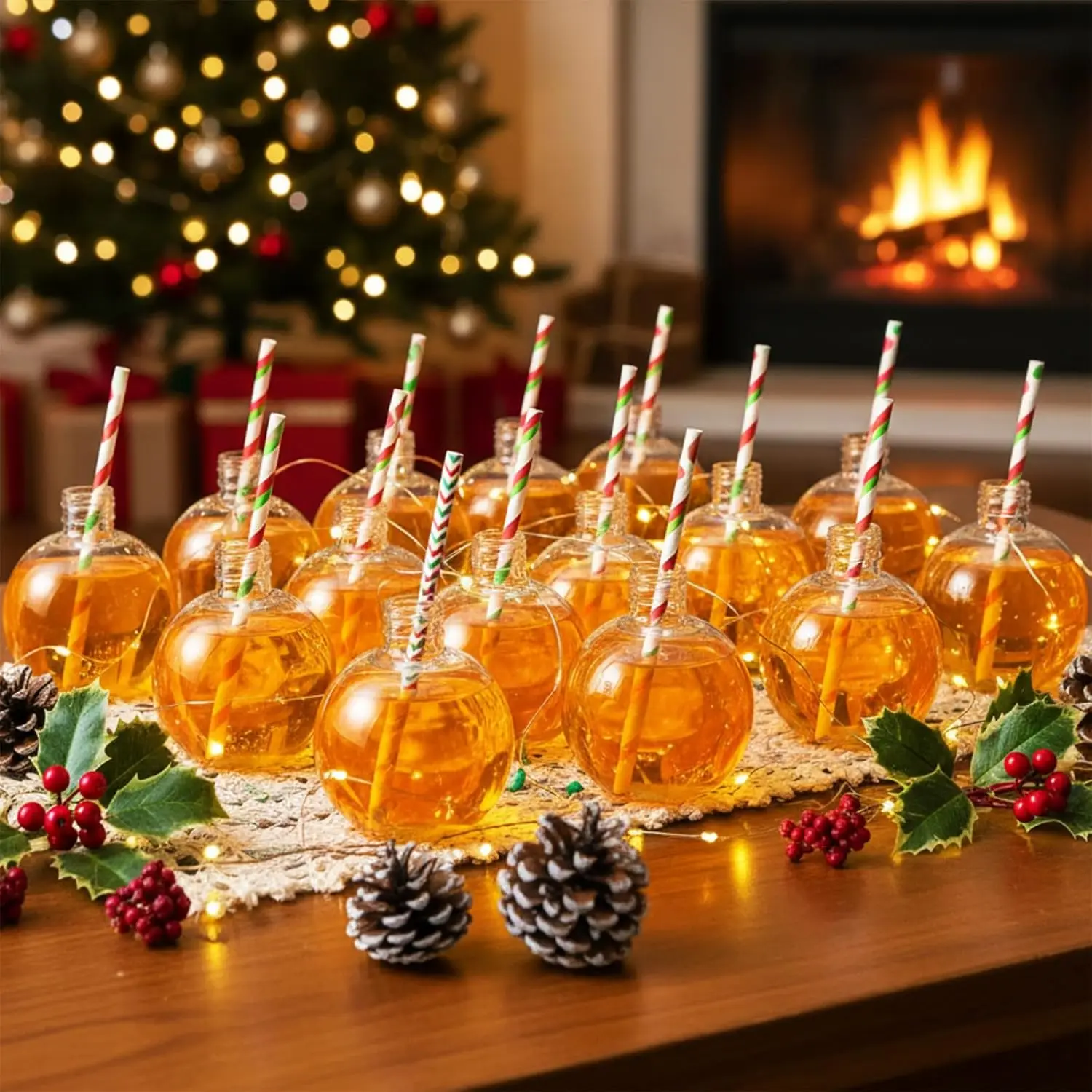 

24 комплекта больших чашек для питья с соломинкой, рождественским орнаментом, пластиковые шарики для питья, чашки для заполнения, большие рождественские прозрачные пластиковые Poti