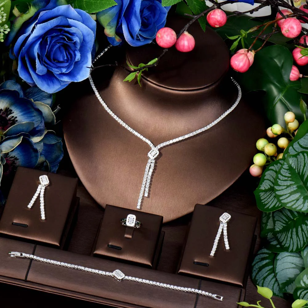 

HIBRIDE Original Twisted Layered Daily Peplum Set Necklace Earrings Premium Women's Engagement Party Dress Evening S-393