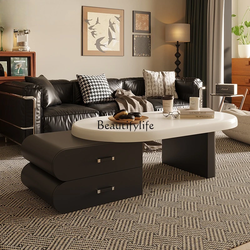 

French antique black and white coffee table living room home light luxury high-end small apartment