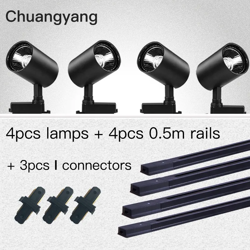 Complete Set of LED Track Lighting Systems 12/20/ 30/ 40W COB Spot Light Fixtures Includes T Track Lamps for Shops Stores