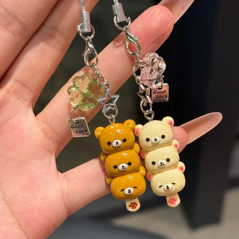 Cute Rilakkuma Keychain Cartoon Bear Brother Sister Mobile Phone Chain Couple Best Friend Accessory Pendant Sugar Coated Haws