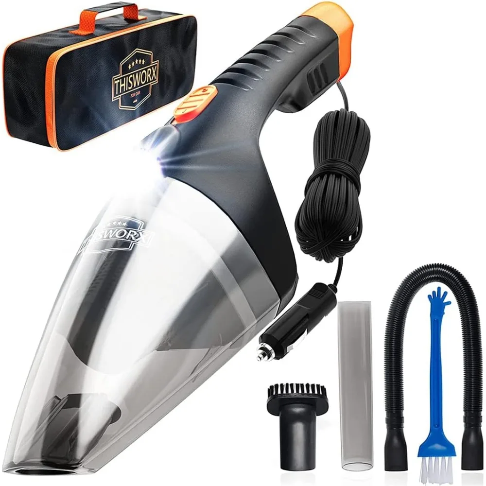 

ThisWorx Car Vacuum Cleaner 2.0, Portable Handheld Mini Vacuums Cleaner W/ 16ft Cord, LED Light, Bag, & Attachments- Small Vac f
