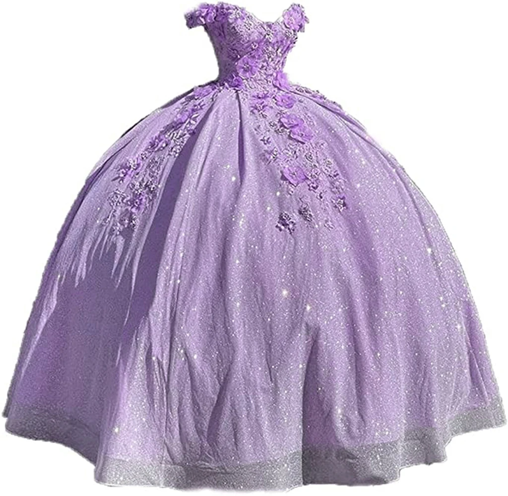 

Gardlilac Long Prom Dress Off The Shoulder Quinceanera Dresses Ball Gown Tulle 3D Hand Made Flowers Sweet 16 Dresses