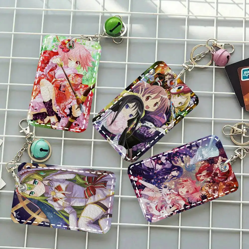 Puella Magi Madoka Magica Card Case Keychain Access Card Bag Key Tag Ring Leather Card Holder Key Ring Access