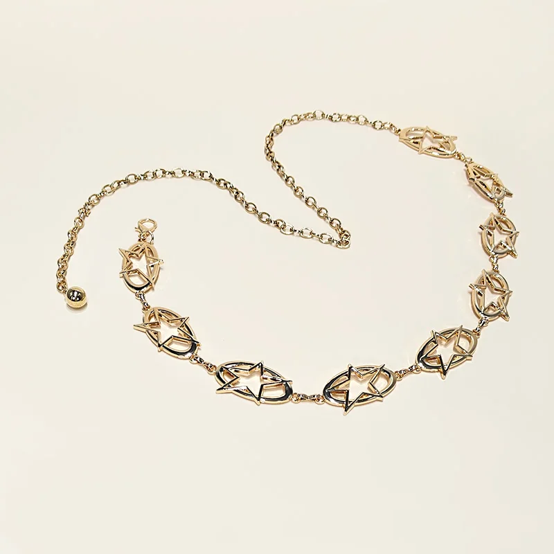 

Fashion Golden Stars Waist Chain Belt Female Bohemian Metal Punk Gothic Luxury Designer Belts for Women High Quality Dress Chain