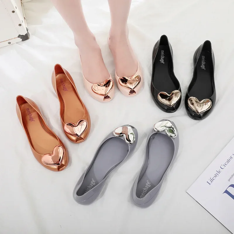 Sandalias de Moda con Forma de Corazón para Mujer, Primavera-Verano, Sandalias Planas con Punta Abierta, Color Sólido