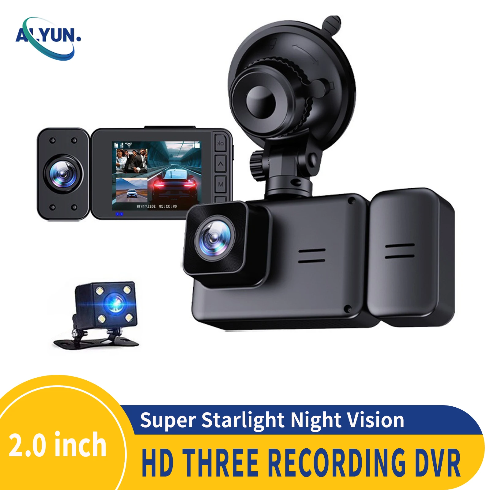 2inch Car DVR Dash Cam Full HD 1080P Hidden Dashcam 3lens Driving Recorder Night Vision Wide Angle Video Camera