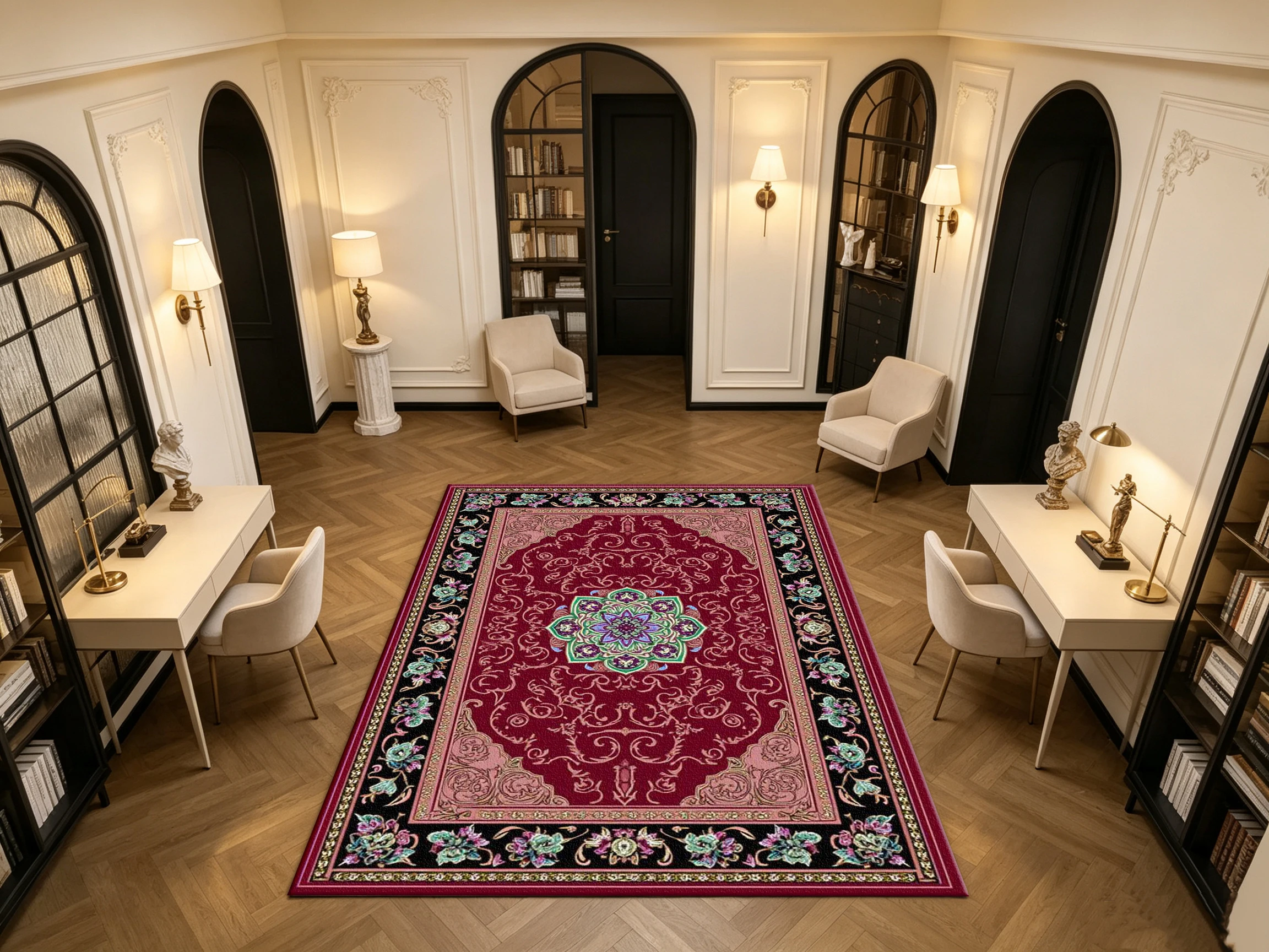 Burgundy Red Vintage Mandala Ornate Carpet Flooring European Household Indoor Decor Floor Rug