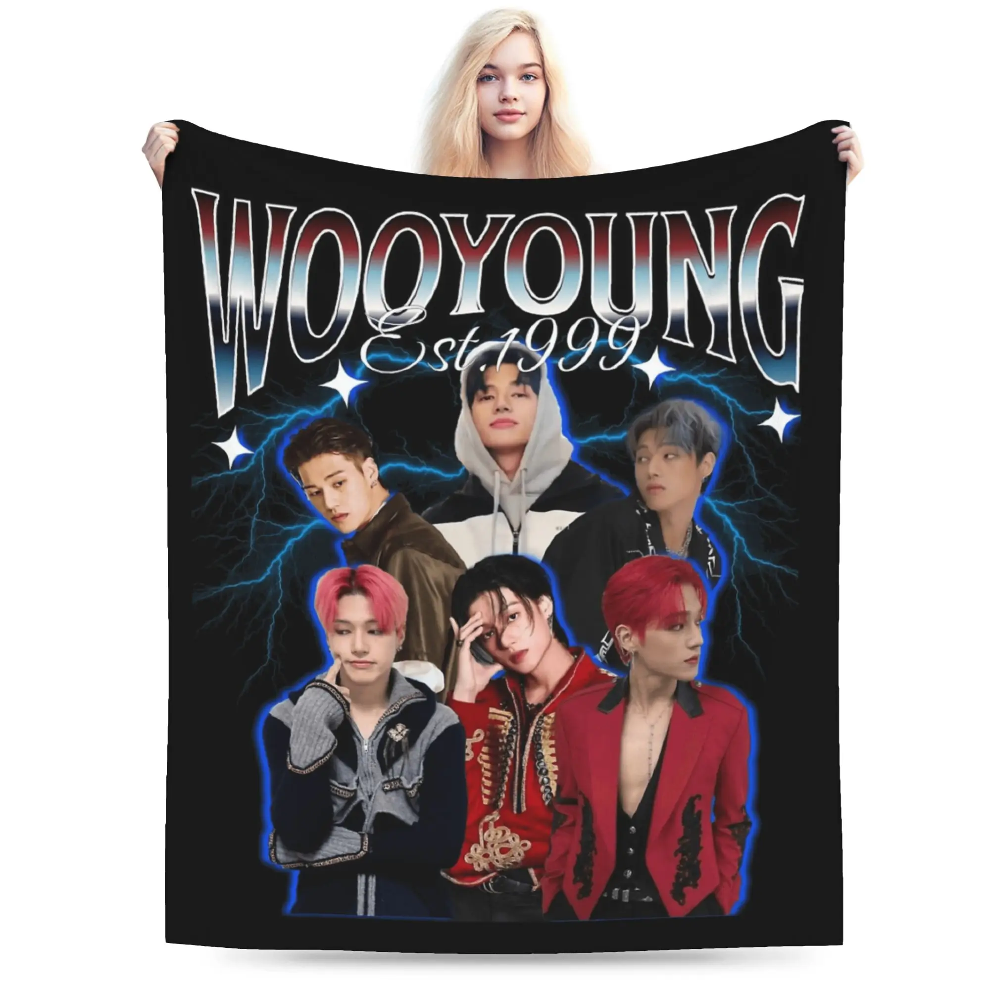 Kpop A-AteezS Wooyoung 90s  Flannel Blanket Winter  Soft Throw Blanket for Children Home Decor Print Bedspread Sofa Bed Cover
