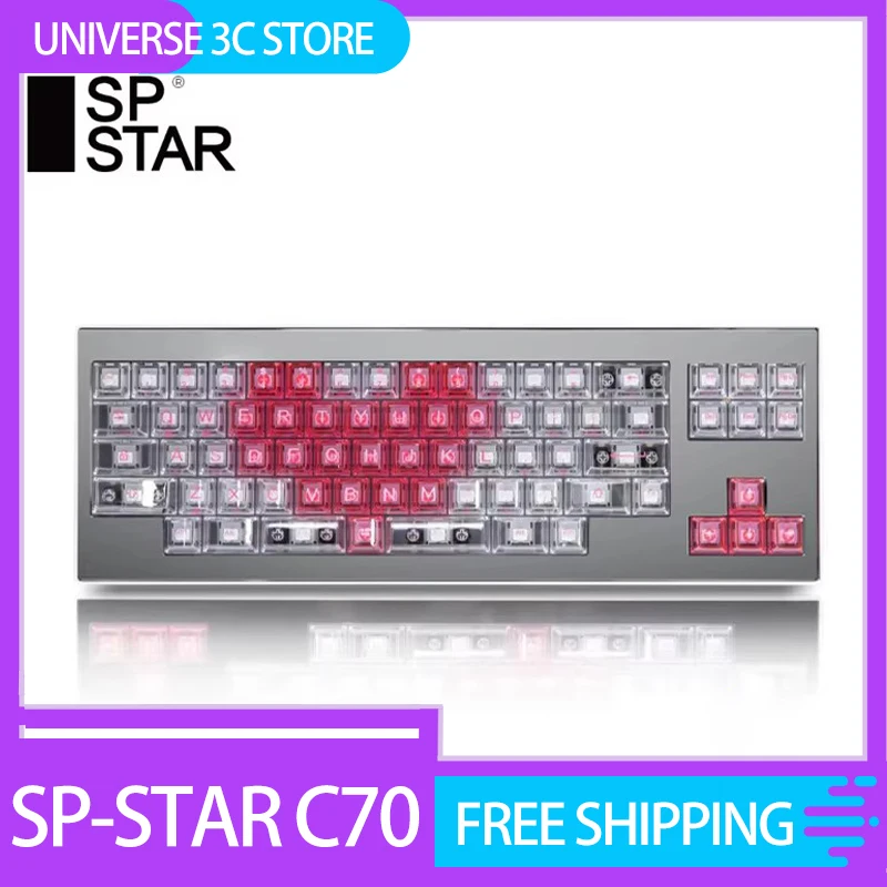 Sp Star C70 Mechanical Keyboard Kit 3modes Gasket Mount Hot Swap Customization Keyboard Accessories Magnetic Suction Upper Cover