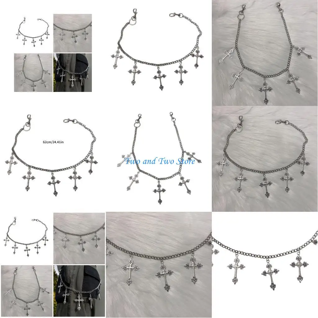 

HX6F Metal Punk Pant Chain Keychains for Men Women Waist Chain Wallet Jeans Hip-hop Pants Belt Chains Street Jewelry