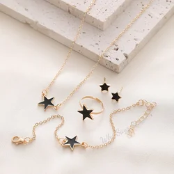 5Pcs/set Stars Butterfly  Shaped Jewelry Set of Ring Earrings Necklace Bracelet for Women Elegant Rhinestone Jewelry Accessories