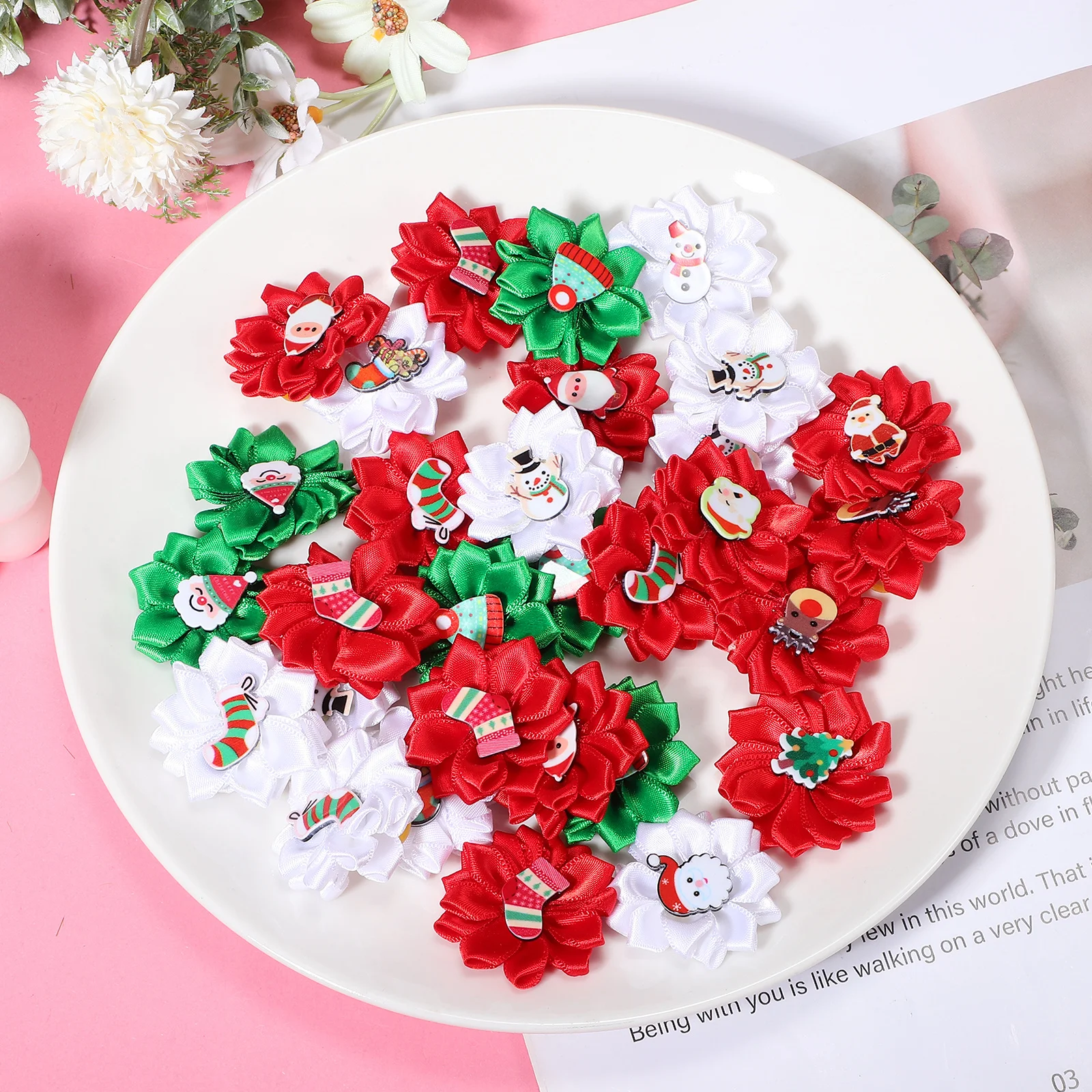 

30Pcs Pet Christmas Accessories Flower Hairbands Soft Colorful Dog Bows Puppy Hair Ties Festive Pet Headdress Ornament