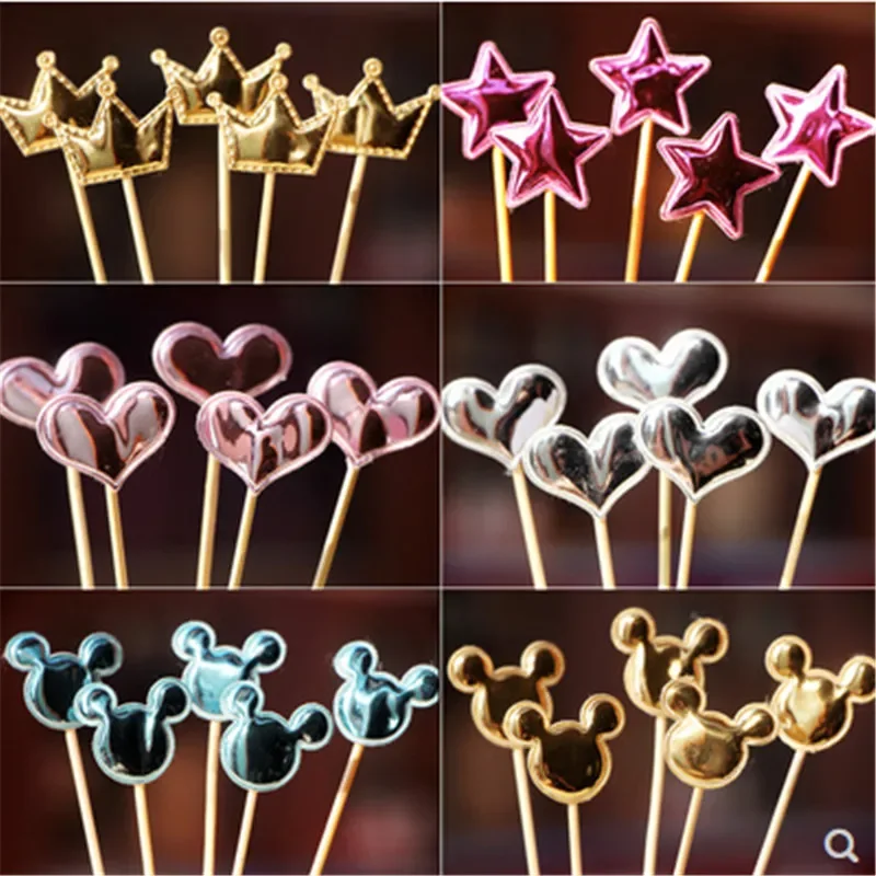 5pcs/bag Colorful Cake Topper Star Pink Gold Crown Heart Girl Boy Wedding Birthday Cupcake Decoration for Baby Shower Supplies