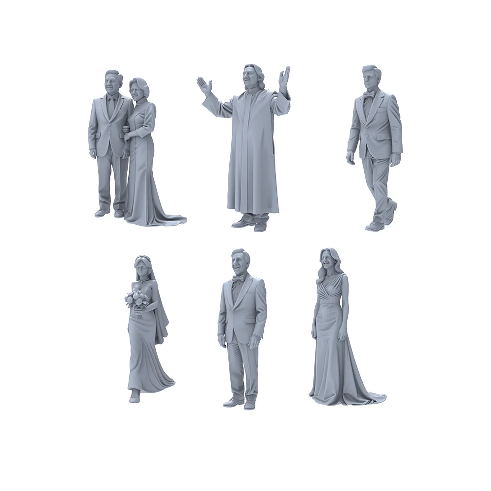 1/64 1/72 Wedding Celebration Scene Resin Miniature Model 6-Piece Set Wedding Character Figures Unpainted DIY Painting Decor