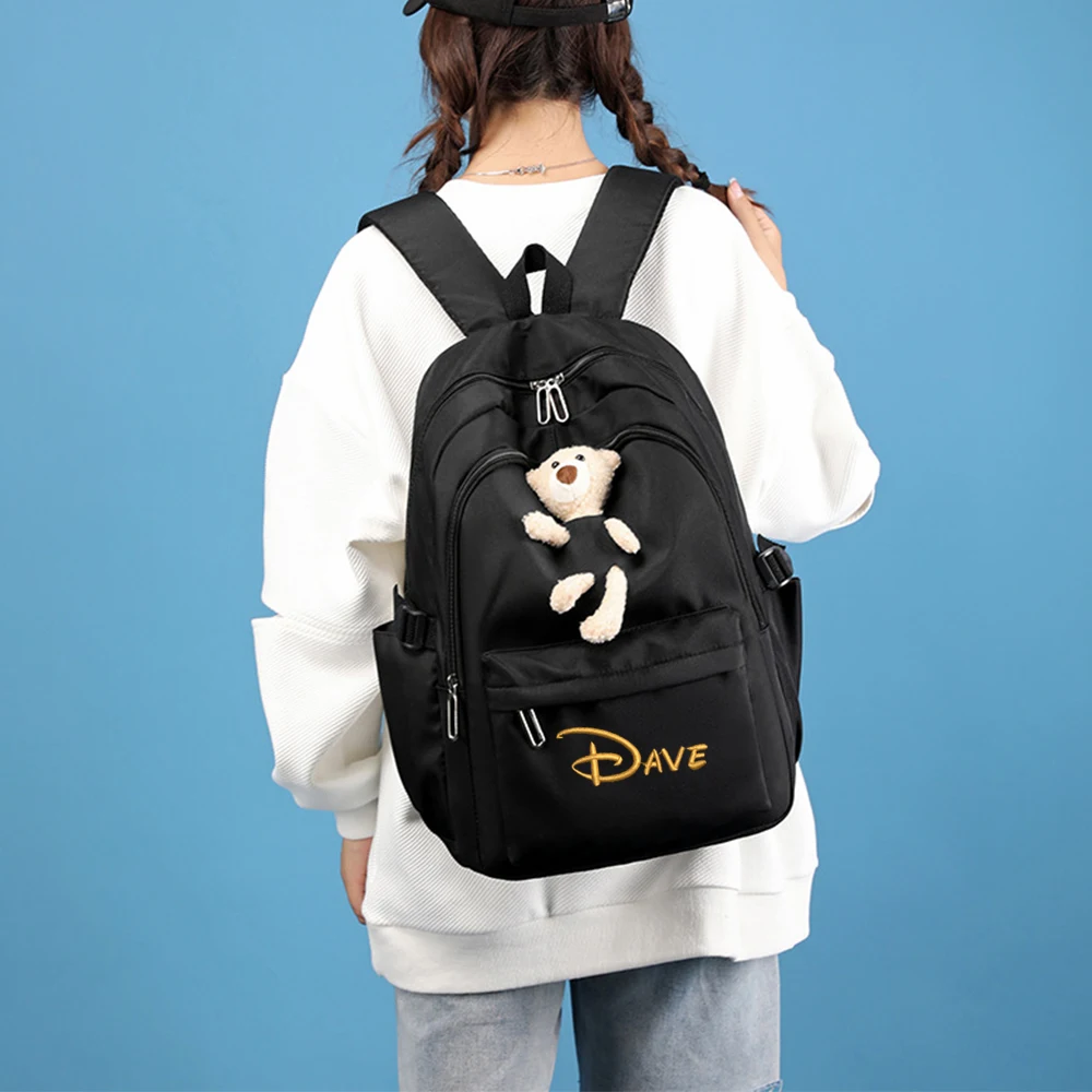 Embroidered Name Girls College Simple Large Capacity Backpack High School Students Backpack Personalized Birthday Gift Schoolbag
