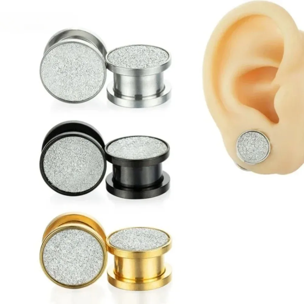 2 PC Ear Plugs Ear Canal Stainless Steel Face Frosted Glitter Screw-In Ear Tunnel Dilator Piercing Jewelry 4-14mm