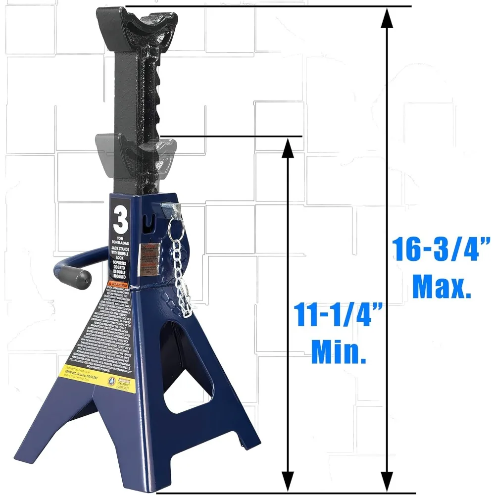 3 Ton (6,000 LBs) Capacity Double Locking Steel Jack Stands, 2 Pack, Blue - Heavy Duty Vehicle Support