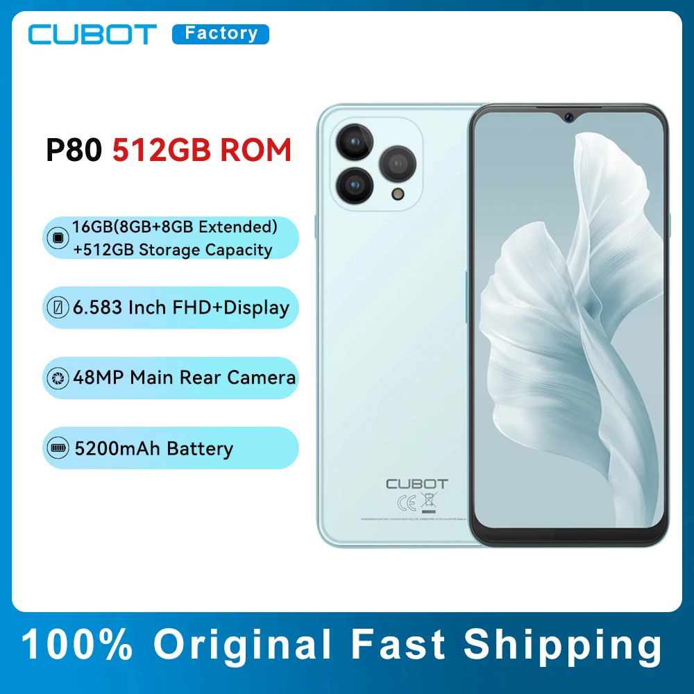 

Cubot P80 (512GB) Smartphone Global Version 16GB RAM 5200mAh Battery 6.583" FHD+Screen 48MP Rear Camera NFC Cell Moblie Phone