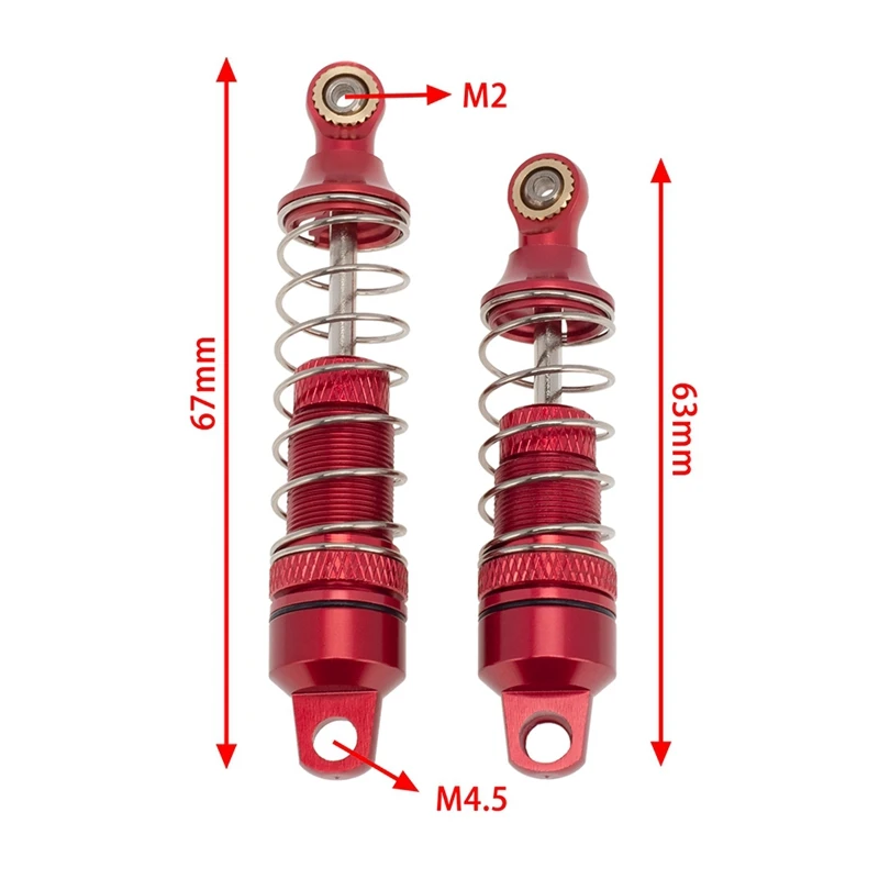 4Pcs Metal Front & Rear Shock Absorber Spring Dampers For Losi 1/18 Mini-T 2.0 2WD Stadium Truck Upgrade Parts