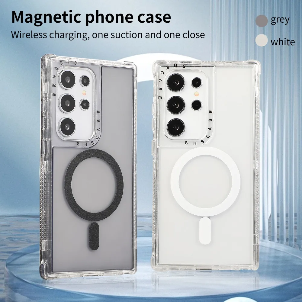 3 in 1 Magnetic Case for Samsung Galaxy S25 S24 Ultra Plus Cover Crystal Anti-knock Air-cushion Shell Magsafe Anti-slip Fundas