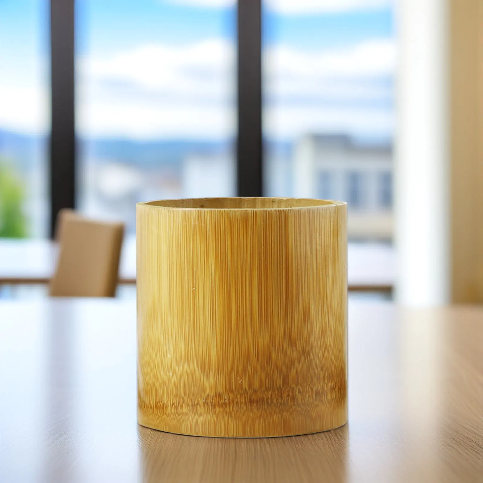 Bamboo Flowerpot Sustainable Bamboo Planter Desktop Barrel Planter for Office Balcony Home Decor Desk Flower Holder