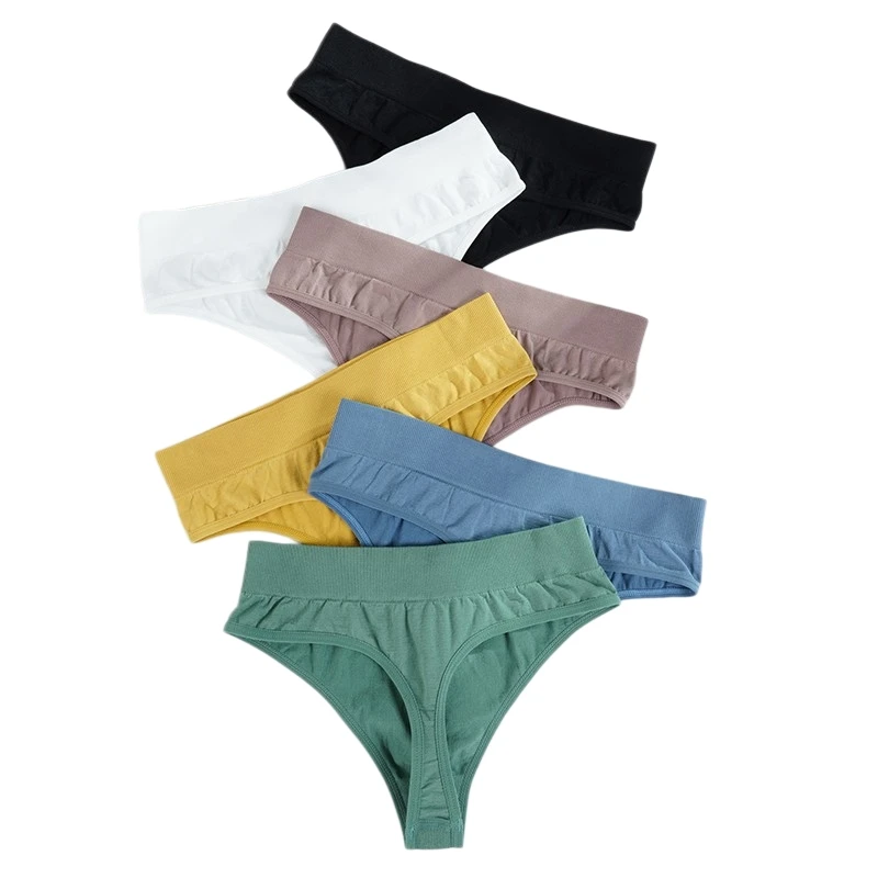 Nahtloser elastischer Taillenbund, Tanga mit hohem Beinausschnitt, Baumwolle, Damenunterwäsche, niedrig geschnittene T-Pants, einfarbig, Damen-G-String