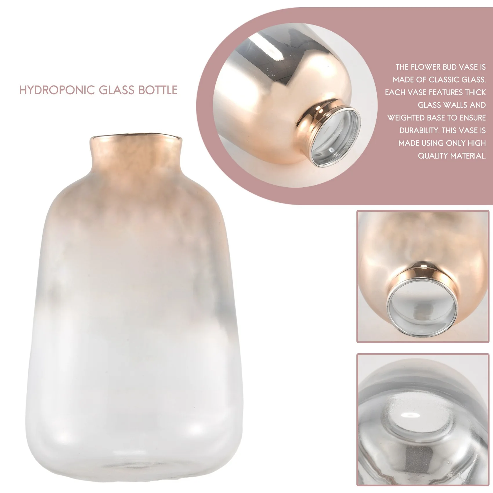ABXF-Glass Vase Nordic Electroplated Gold Vase Glass Flower Vases For Home Decor Dried Flower Bottle Bar Decoration