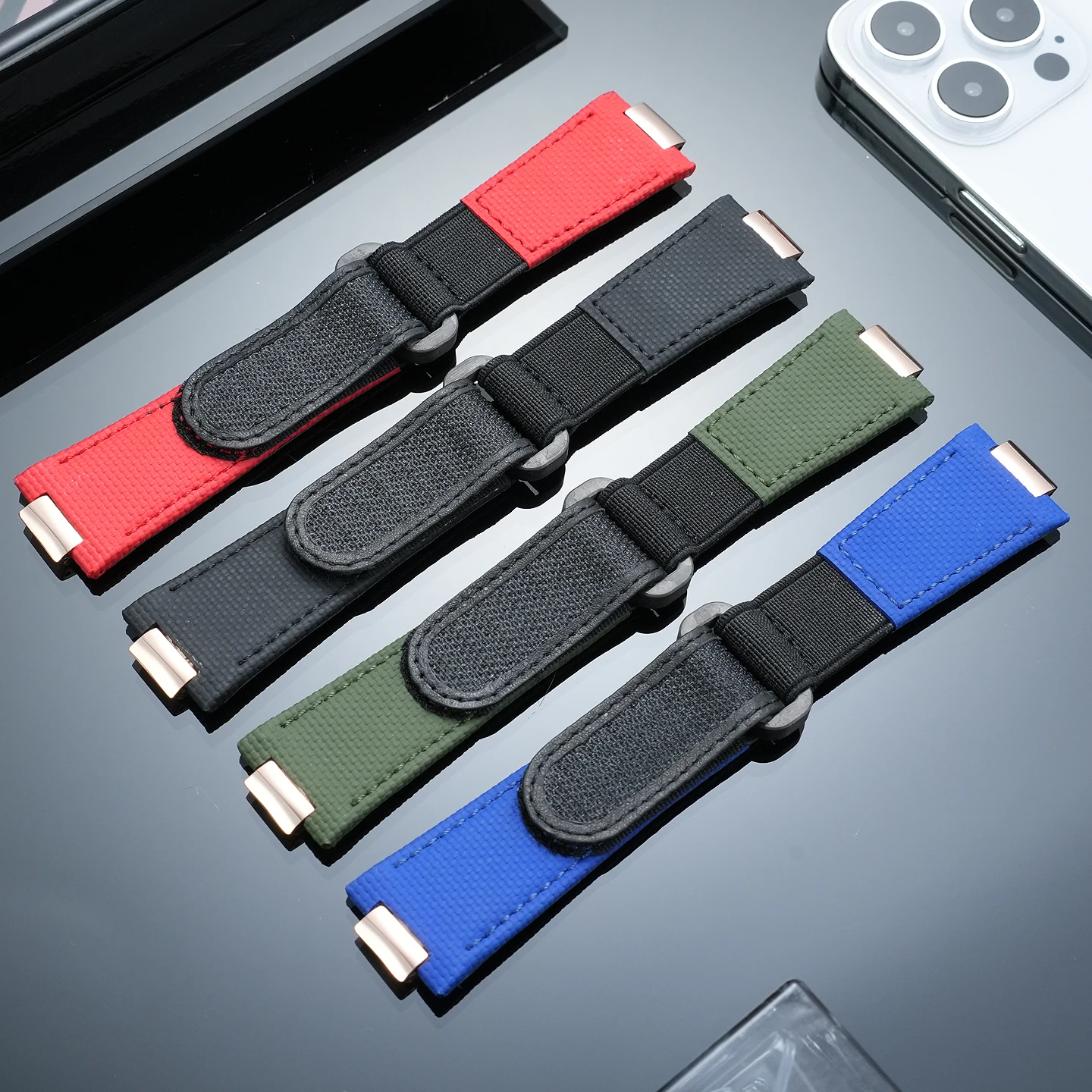 Custom-made Fluorocarbon Rubber Watch Straps with Steel Buckles for Patek Philippe Nautilus Models 5711, 5712, 5726, and 5980