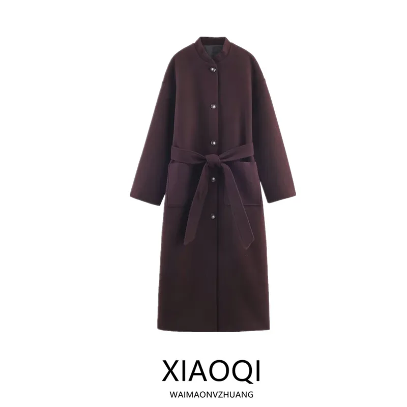 

Winter 2025 New Women's Long Coat Jaet with Belt Versatile Outerwear Faionable Commuter Sle Premium Quali Wool Blend