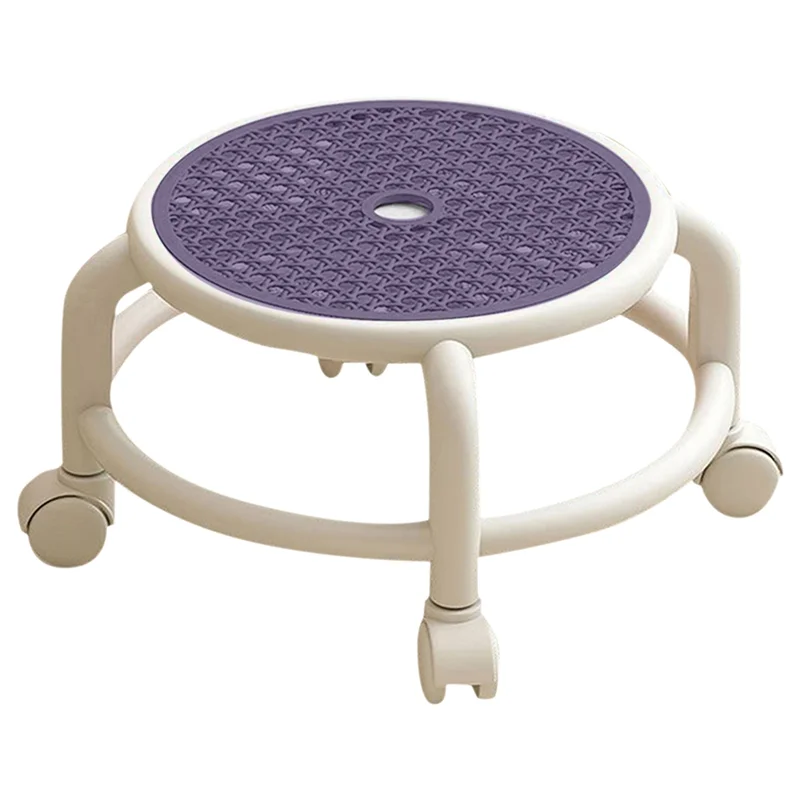 Round Small Low Swivel Rolling Stool Grey Universal Wheel Kids Adult Strong Capacity Storage Practice