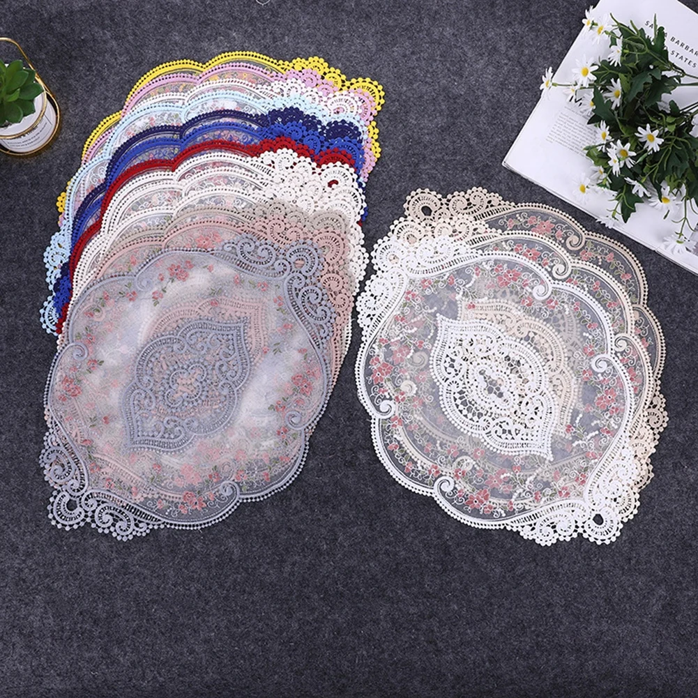 Vintage Lace Table Cloth Rose Embroidered Table Mat Pastoral European Style Wedding Party Dinner Table Decoration Rose Placemat