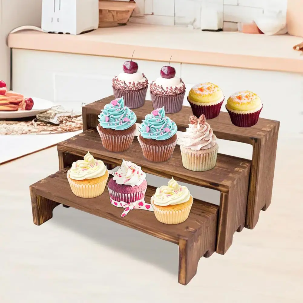 3-Piece Display Stand Wood Display Risers Combination Type Display Stand For Cupcakes Flowers Collectibles Home Office Decor