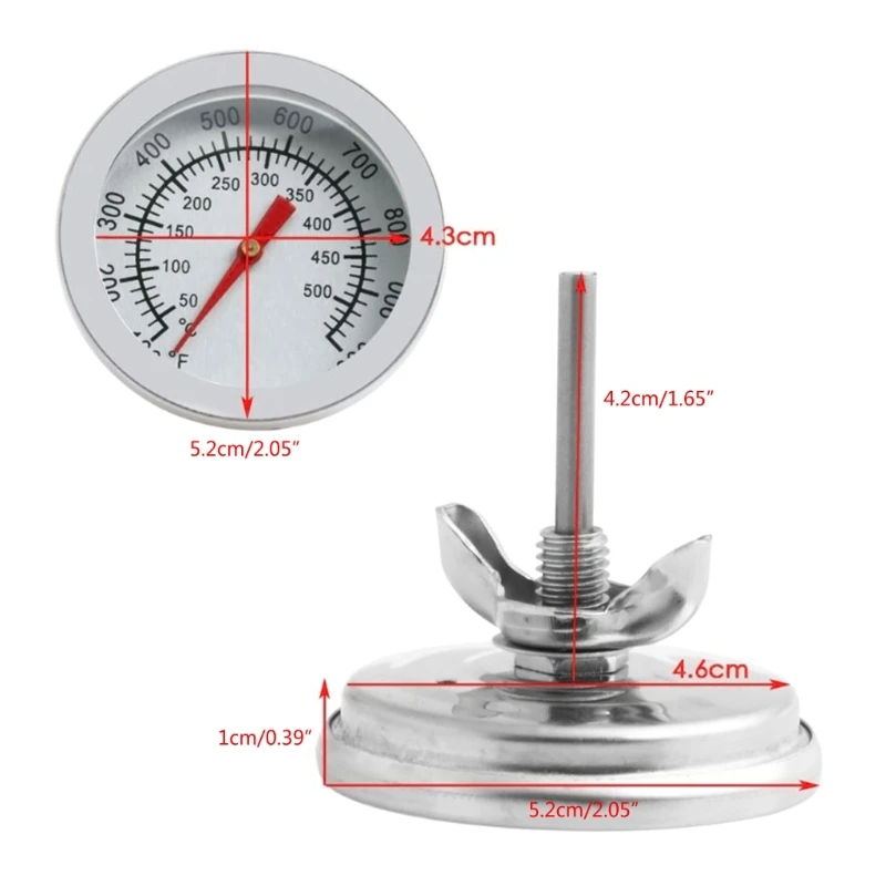 Stainless Steel BBQ Smoking Thermometer Temp Gauges Grill Smoker Pit Thermostat