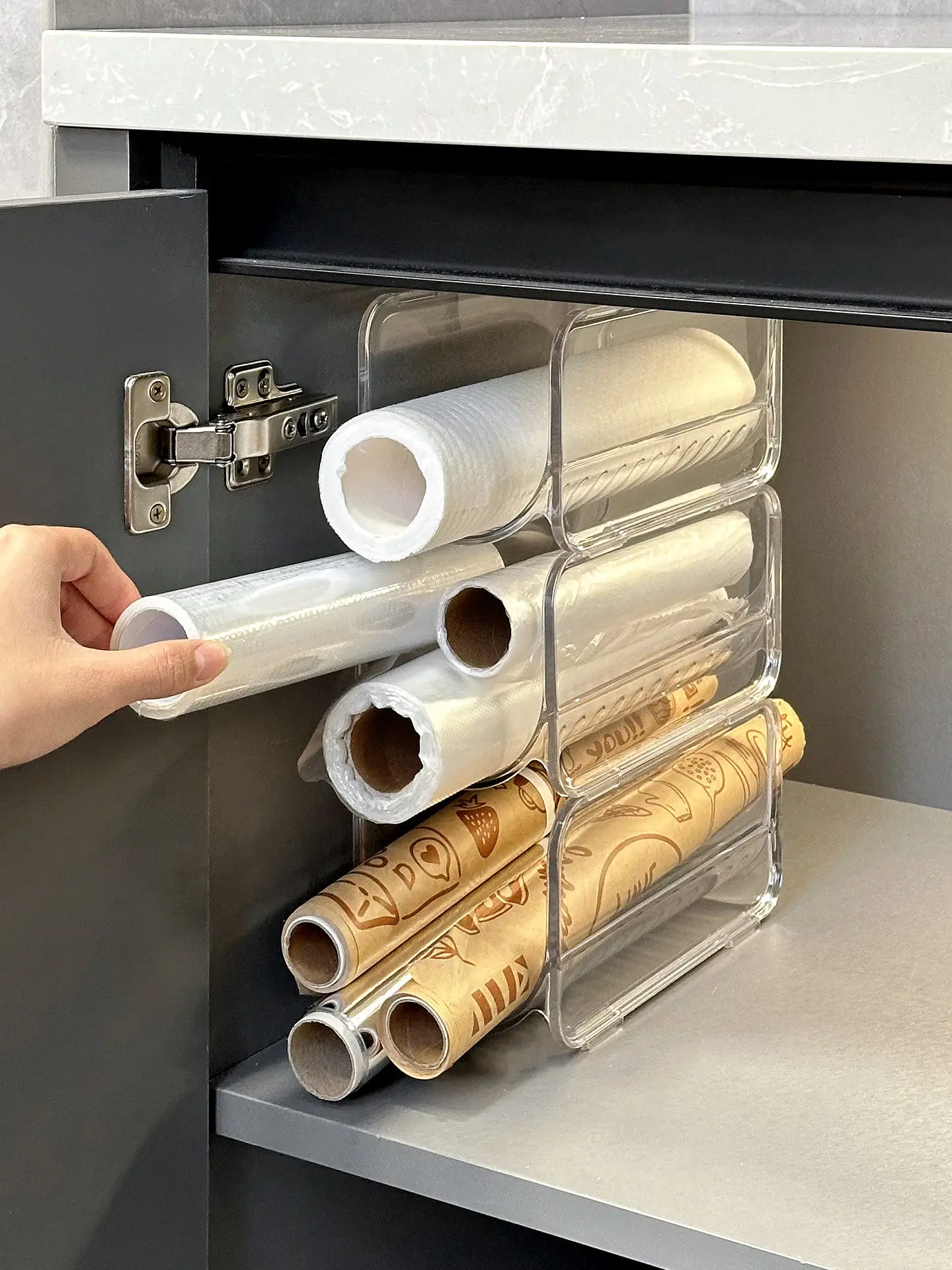 

Современный простой кухонный органайзер для глубоких шкафов, многоуровневая полка для хранения специй и пищевой пленки