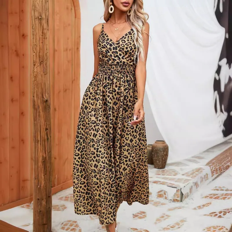 Sexy Leopard Print Bodycon Long Dress Women Print Suspender Skirt Summer Fashion Sleeveless Female Party Evening Vestidos Largos