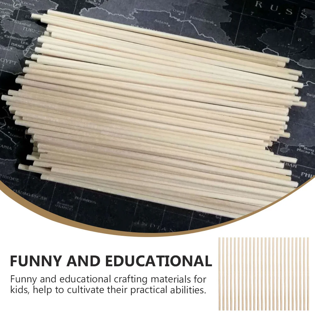 

200Pcs Kids DIY Wooden Dowels Natural Unfinished Smooth Craft Sticks for Painting Masquerade Handles Ribbon Sticks Children's