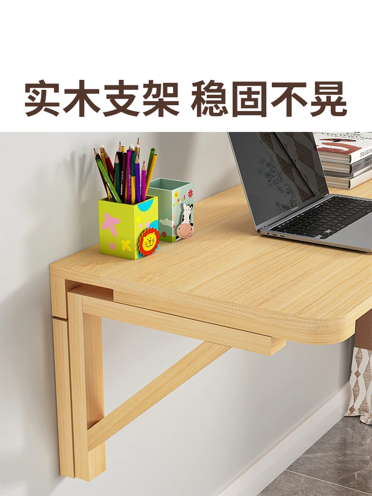 طاولة قابلة للطي من الخشب الصلب، طاولة معلقة على الحائط، جدار طعام، دراسة الكمبيوتر، معلقة على الحائط #4