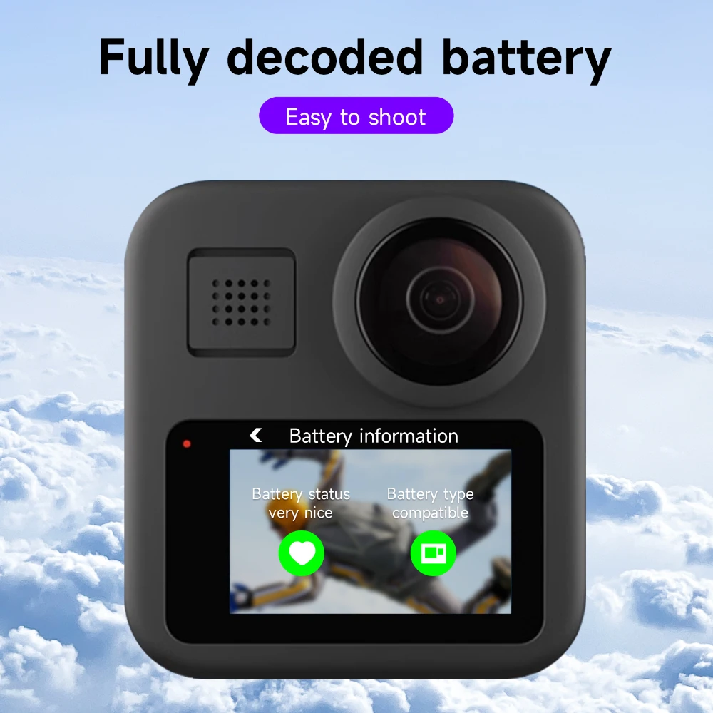 Gopro Max แบตเตอรี่ชาร์จ 360 Action Go Pro Hero Max 1860mAh แบตเตอรี่กล้อง + Type C สําหรับ Panoramic GoPro อุปกรณ์เสริม