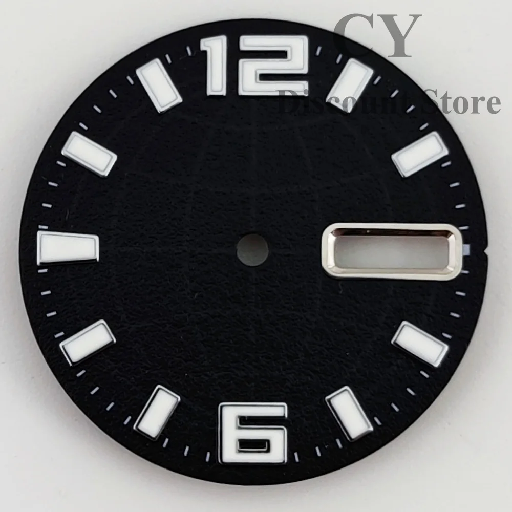 NH36 Watch Dial 28.5mm Black Dial​ Green Luminous Dial Fit NH36 Movement Fit 3 O'Clock Crown 3.8 O'Clock Crown  ﻿