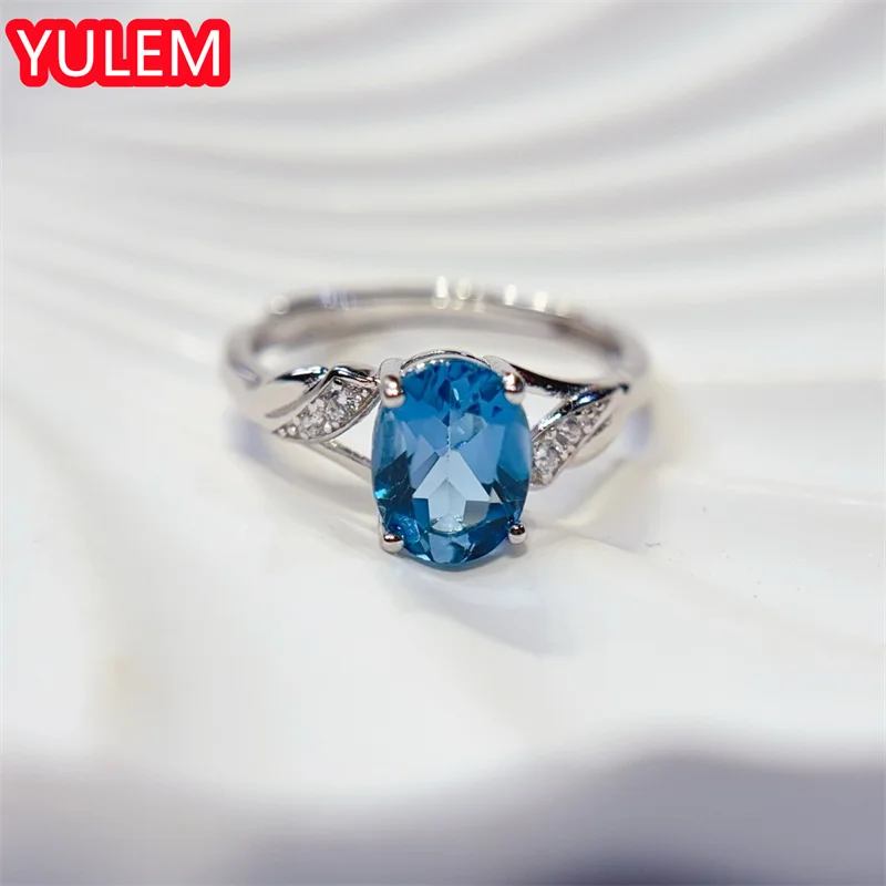 

Серебряное кольцо YULEM 925 пробы с натуральным лондонским голубым топазом 6x8 мм, изысканные ювелирные украшения для женщин