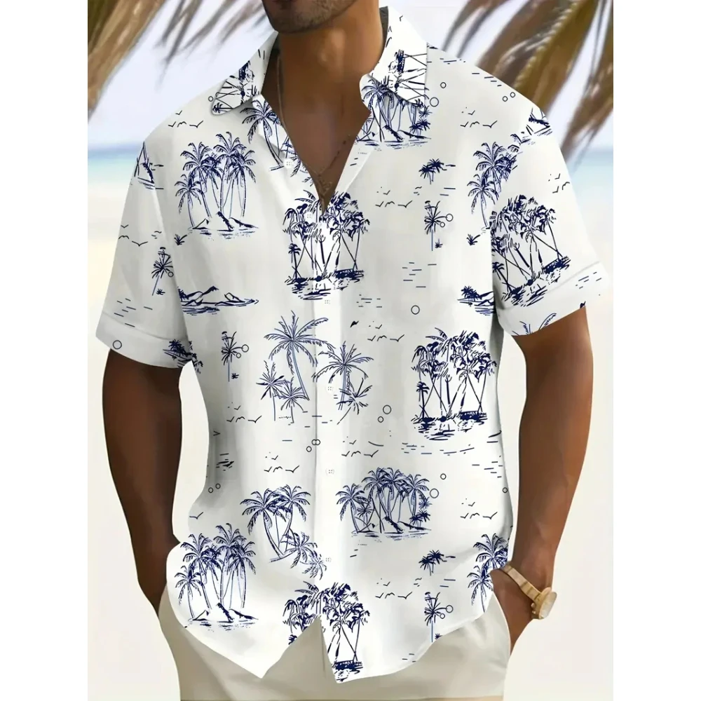 

Summer Plant 3D Printed Pattern Shirt Men's Lapel Beach Short Sleeve Outdoor Shirts Large Oversize Loose Street Men's Clothing