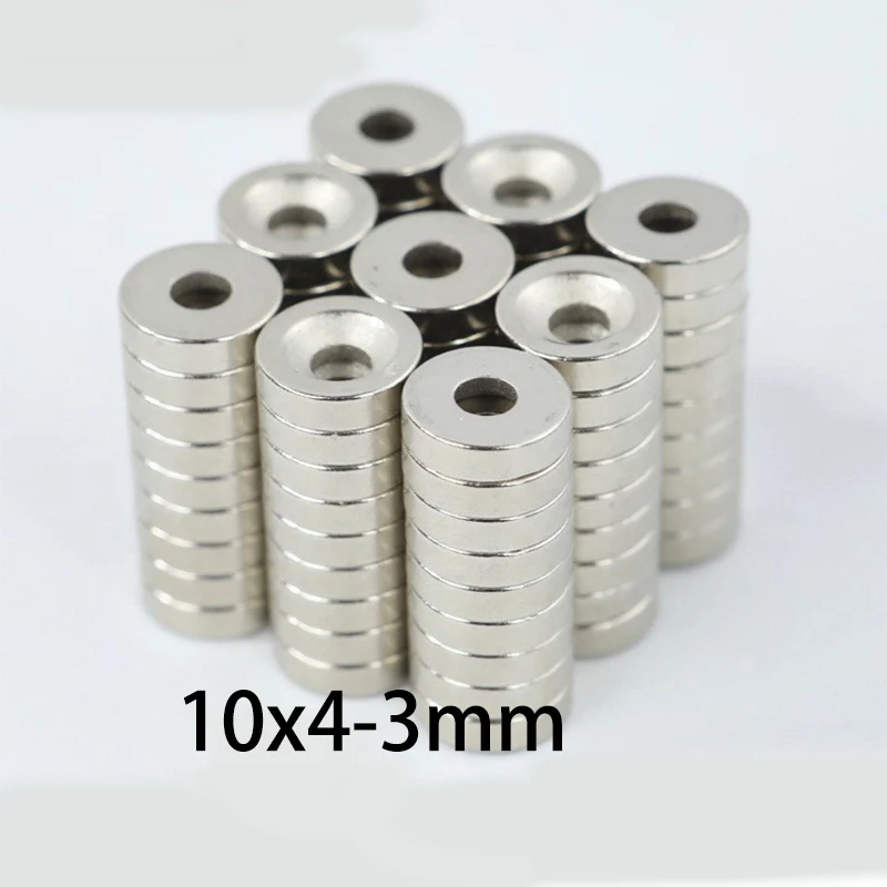 20/50 قطعة 10x3 مللي متر و 10x4 مللي متر مغناطيس مع فتحة مركزية 3 مللي متر ، مغناطيس تركيب غاطسة لتثبيت المسمار في الروبوتات والآلات