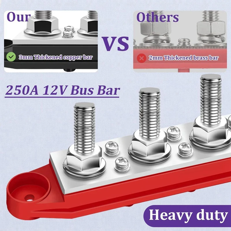 250A 12V Bus Bar Marine 12V,Power Distribution Block With Cover Screws Terminals,Battery Bus Bar For Car Boat Wiring