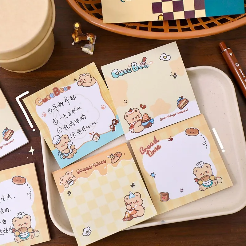

50 Sheets Cartoon Bear Memo Pad Quadrate Cute Office Non-Sticky Scrapbook Message Kawaii Books School Students Stationery