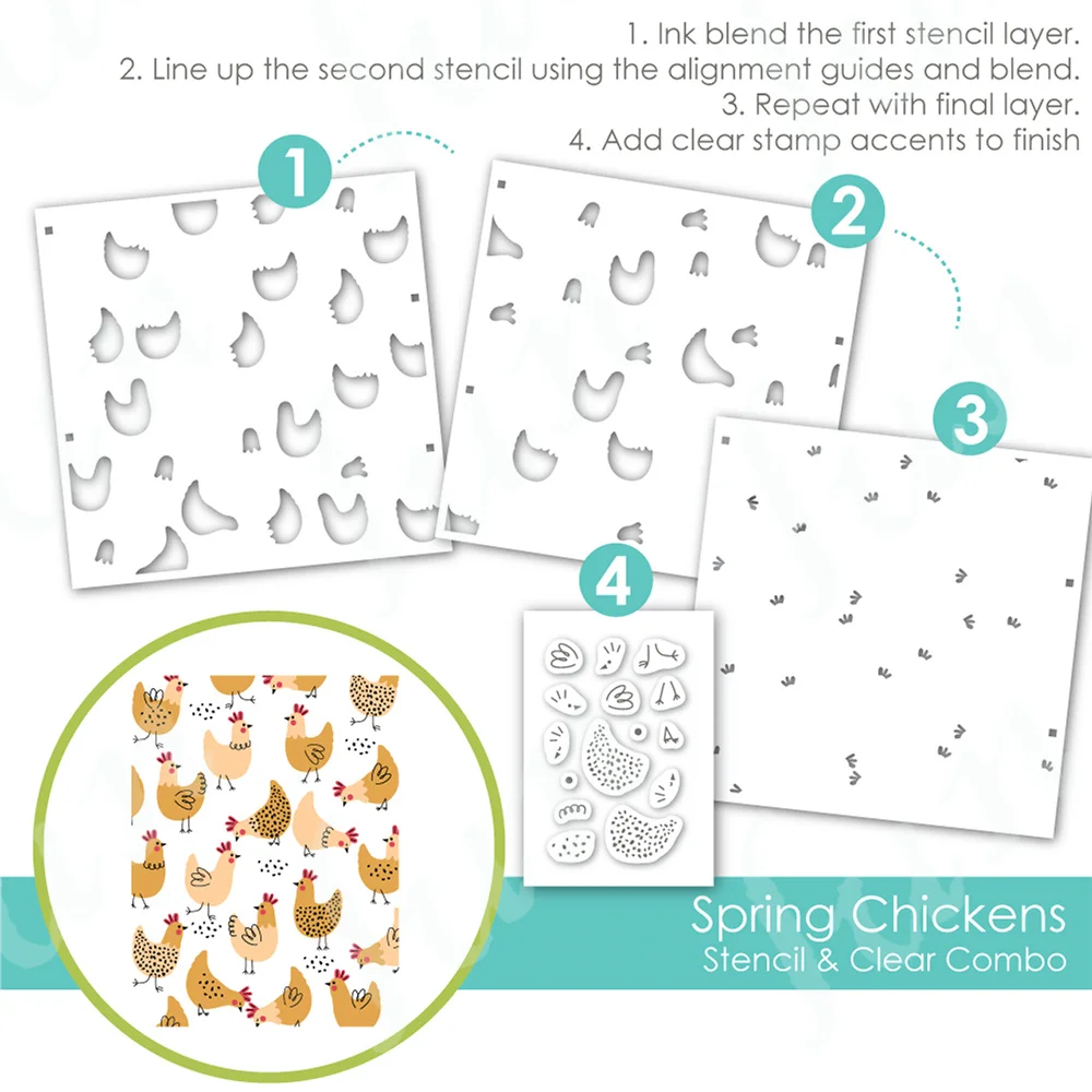 

Spring Chickens Stencils Clear Stamps Combo Sets Scrapbook Diary Decoration Stencil Embossed Template DIY Greeting Card Handmade