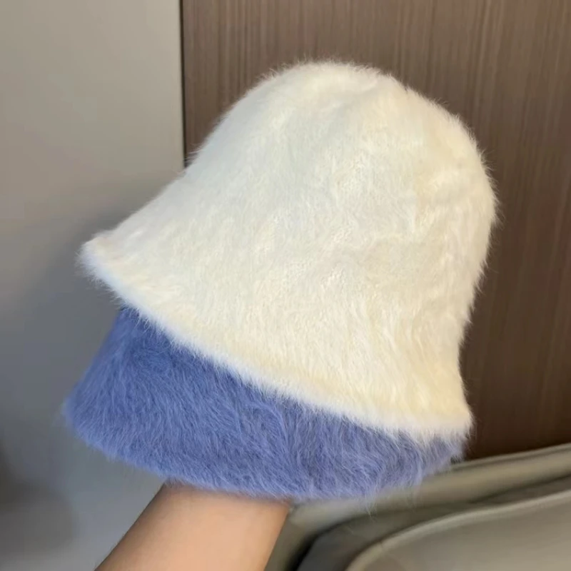 2023New Bob Hat Winter Women\'s Fashion Solid Color Rabbit Fur Hat Bucket Cap Fisherman\'s Hat Retro Knitted Wool Basin Bucket Hat