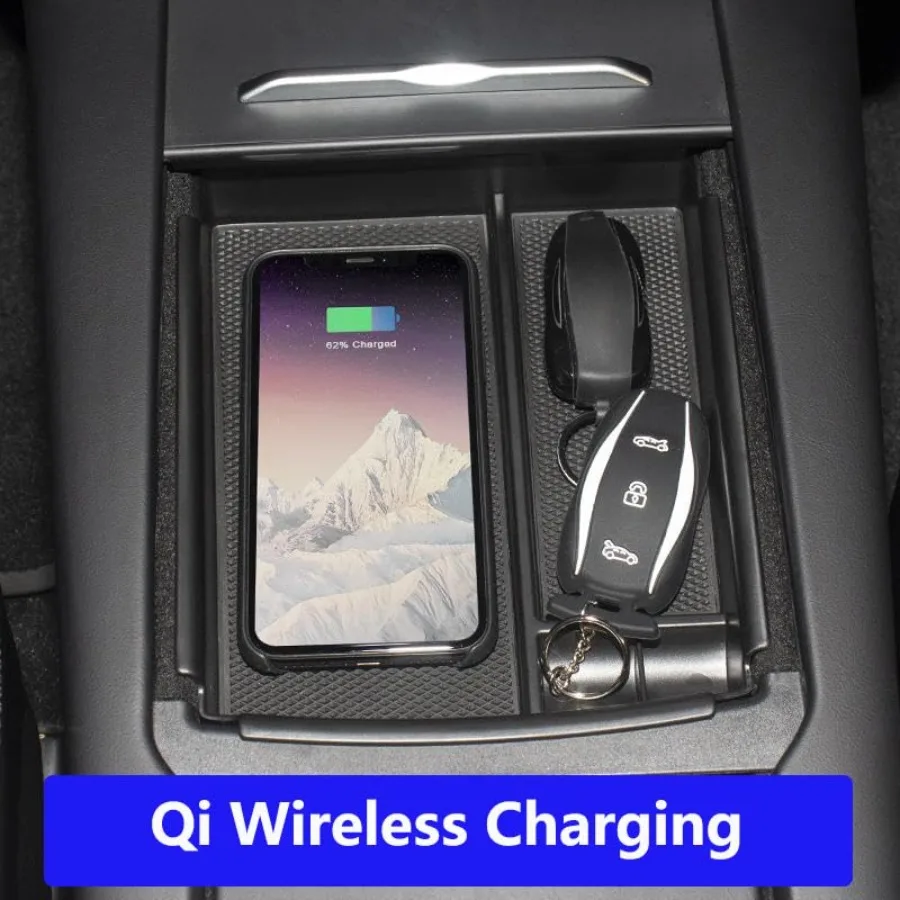 for 2016-2021 Model S/Model X Wirel Charger, Center Console Qi Charging Station Storage Box Organizer Tray fits S Accoires