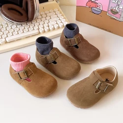 Toddler Kids Casual Shoes Brown Gray Buckle Soft Children Flat Shoes Unisex 21-30 Spring Leisure Flexiable Little Baby's Shoe